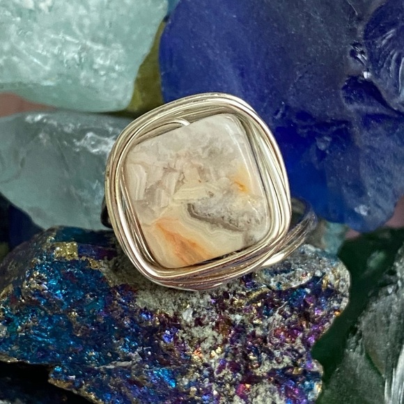 73 Crazy Lace Agate wire wrapped ring - Picture 1 of 6